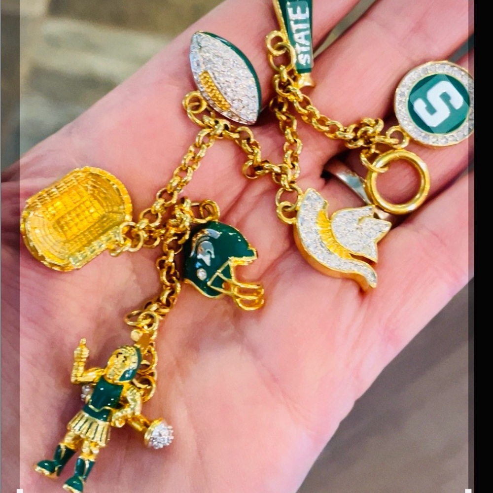 Michigan State Spartans Charm Bracelet Football Stamped - Picture 3 of 7